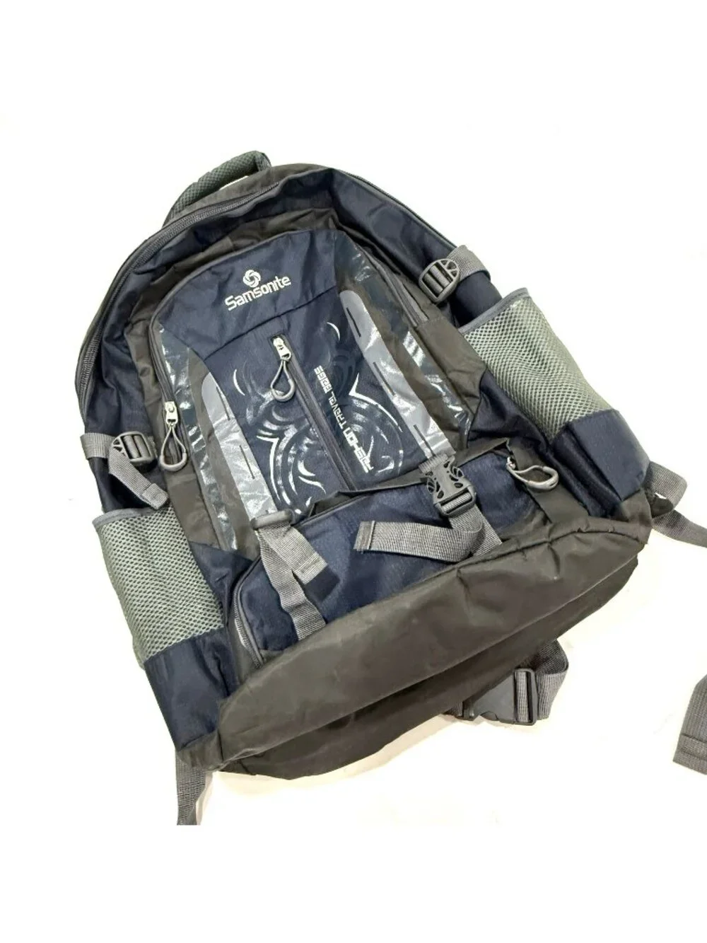 Samsonite Hiking Travel Backpack Blue Gray Pockets Padded Straps